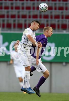 Fussball 2. Liga. SK Austria Klagenfurt gegen FC Blau Weiss Linz.  Christopher Cvetko, (Klagenfurt), Michael Brandner  (Linz). Klagenfurt, am 11.9.2020.
Foto: Kuess
www.qspictures.net
---
pressefotos, pressefotografie, kuess, qs, qspictures, sport, bild, bilder, bilddatenbank