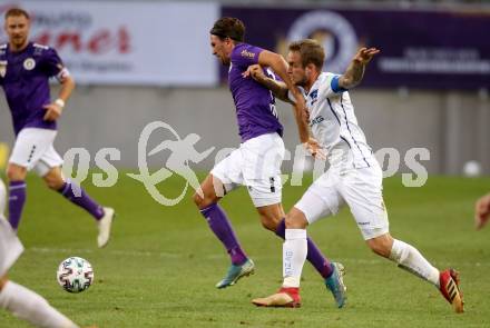 Fussball 2. Liga. SK Austria Klagenfurt gegen FC Blau Weiss Linz.  Julian von Haacke,  (Klagenfurt), Bernhard Janeczek (Linz). Klagenfurt, am 11.9.2020.
Foto: Kuess
www.qspictures.net
---
pressefotos, pressefotografie, kuess, qs, qspictures, sport, bild, bilder, bilddatenbank