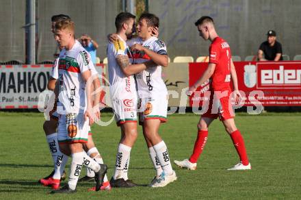 Fussball Regionalliga. WAC Amateure gegen Kalsdorf. Torjubel Stefan Peric, Leo Vielgut  (WAC). St. Andrae, am 12.9.2020.
Foto: Kuess
---
pressefotos, pressefotografie, kuess, qs, qspictures, sport, bild, bilder, bilddatenbank