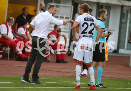 Fussball. Bundesliga. RZ Pellets WAC gegen FC Red Bull Salzburg. Trainer Ferdinand Feldhofer, Dominik Baumgartner (WAC). Wolfsberg, am 13.9.2020.
Foto: Kuess
www.qspictures.net

---
pressefotos, pressefotografie, kuess, qs, qspictures, sport, bild, bilder, bilddatenbank