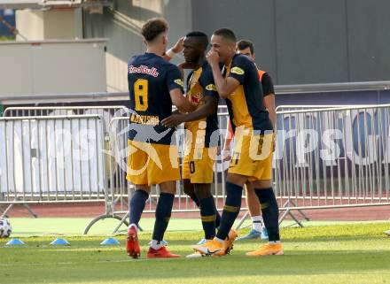 Fussball. Bundesliga. RZ Pellets WAC gegen FC Red Bull Salzburg.  Torjubel Mergim Berisha, Patson Daka, Noah Okafor  (Salzburg). Wolfsberg, am 13.9.2020.
Foto: Kuess
www.qspictures.net

---
pressefotos, pressefotografie, kuess, qs, qspictures, sport, bild, bilder, bilddatenbank