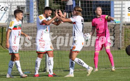 Fussball Regionalliga. WAC Amateure gegen Kalsdorf. Torjubel Adis Jasic, Amar Hodzic, Marcel Holzer (WAC). St. Andrae, am 12.9.2020.
Foto: Kuess
---
pressefotos, pressefotografie, kuess, qs, qspictures, sport, bild, bilder, bilddatenbank