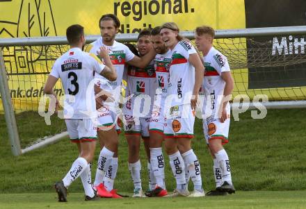 Fussball Regionalliga. WAC Amateure gegen Kalsdorf. Torjubel  Tarik Muharemovic, Leo Vielgut, Kai Lukas Stratznig, Marcel Holzer, Stefan Peric (WAC). St. Andrae, am 12.9.2020.
Foto: Kuess
---
pressefotos, pressefotografie, kuess, qs, qspictures, sport, bild, bilder, bilddatenbank