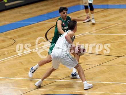 Basketball Austria Cup. KOS Celovec gegen Dornbirn Lions. Andi Smrtnik (KOS Celovec), Filip Brajkovic   (Dornbirn). Klagenfurt, am 19.9.2020.
Foto: Kuess
www.qspictures.net

---
pressefotos, pressefotografie, kuess, qs, qspictures, sport, bild, bilder, bilddatenbank