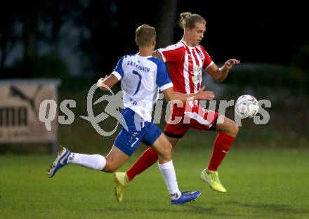 Fussball. Kaerntner Liga. KAC 1909 gegen Treibach. Frederic Niederbacher (KAC 1909), Lukas Maximilian Pippan (Treibach). Klagenfurt, 18.9.2020.
Foto: Kuess
---
pressefotos, pressefotografie, kuess, qs, qspictures, sport, bild, bilder, bilddatenbank