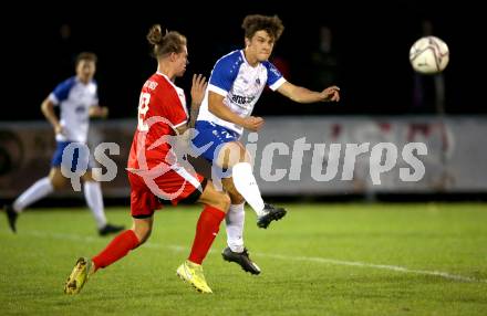 Fussball. Kaerntner Liga. KAC 1909 gegen Treibach. Frederic Niederbacher  (KAC 1909), Davor Ponjavic (Treibach). Klagenfurt, 18.9.2020.
Foto: Kuess
---
pressefotos, pressefotografie, kuess, qs, qspictures, sport, bild, bilder, bilddatenbank