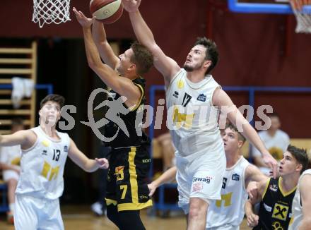 Basketball Austria Cup. Woerthersee Piraten gegen Fuerstenfeld Panthers.  Christof Gspandl (Piraten), Georg Wolf (Fuerstenfeld). Klagenfurt, am 20.9.2020.
Foto: Kuess
www.qspictures.net

---
pressefotos, pressefotografie, kuess, qs, qspictures, sport, bild, bilder, bilddatenbank