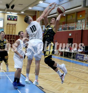 Basketball Austria Cup. Woerthersee Piraten gegen Fuerstenfeld Panthers.  Martin Bajc (Piraten), Fabian Richter (Fuerstenfeld). Klagenfurt, am 20.9.2020.
Foto: Kuess
www.qspictures.net

---
pressefotos, pressefotografie, kuess, qs, qspictures, sport, bild, bilder, bilddatenbank