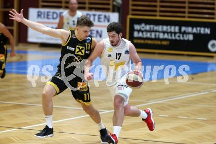 Basketball Austria Cup. Woerthersee Piraten gegen Fuerstenfeld Panthers.  Christof Gspandl (Piraten), Roland Reinelt (Fuerstenfeld). Klagenfurt, am 20.9.2020.
Foto: Kuess
www.qspictures.net

---
pressefotos, pressefotografie, kuess, qs, qspictures, sport, bild, bilder, bilddatenbank