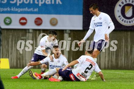 Fussball 2. Liga. SK Austria Klagenfurt gegen Young Violets Austria Wien.  Torjubel Muharem Huskovic (Wien). Klagenfurt, am 25.9.2020.
Foto: Kuess
www.qspictures.net
---
pressefotos, pressefotografie, kuess, qs, qspictures, sport, bild, bilder, bilddatenbank