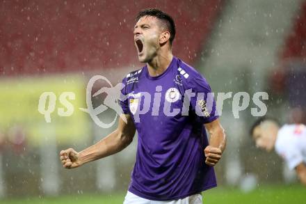 Fussball 2. Liga. SK Austria Klagenfurt gegen Young Violets Austria Wien.  Torjubel Darijo Pecirep (Klagenfurt). Klagenfurt, am 25.9.2020.
Foto: Kuess
www.qspictures.net
---
pressefotos, pressefotografie, kuess, qs, qspictures, sport, bild, bilder, bilddatenbank