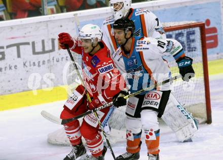 EBEL. Eishockey Bundesliga. KAC gegen	EHC Linz. Haudum Lukas (KAC),   Dorion Marc-Andre (Linz). Klagenfurt, am 25.9.2020.
Foto: Kuess
www.qspictures.net

---
pressefotos, pressefotografie, kuess, qs, qspictures, sport, bild, bilder, bilddatenbank