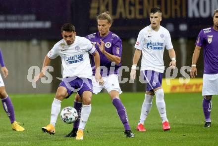 Fussball 2. Liga. SK Austria Klagenfurt gegen Young Violets Austria Wien.  Patrick Greil (Klagenfurt), Anouar El Moukhantir  (Wien). Klagenfurt, am 25.9.2020.
Foto: Kuess
www.qspictures.net
---
pressefotos, pressefotografie, kuess, qs, qspictures, sport, bild, bilder, bilddatenbank