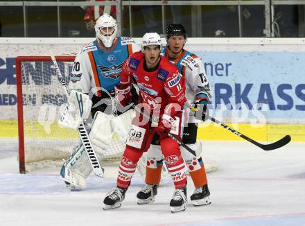 EBEL. Eishockey Bundesliga. KAC gegen	EHC Linz.  Haudum Lukas (KAC),   Kragl Gerd, Kickert David (Linz). Klagenfurt, am 25.9.2020.
Foto: Kuess
www.qspictures.net

---
pressefotos, pressefotografie, kuess, qs, qspictures, sport, bild, bilder, bilddatenbank
