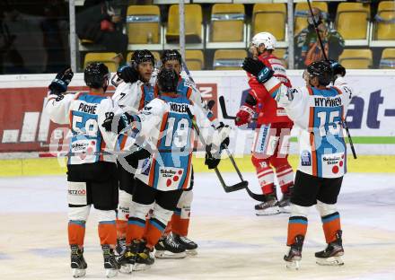 EBEL. Eishockey Bundesliga. KAC gegen	EHC Linz. Torjubel (Linz). Klagenfurt, am 25.9.2020.
Foto: Kuess
www.qspictures.net

---
pressefotos, pressefotografie, kuess, qs, qspictures, sport, bild, bilder, bilddatenbank