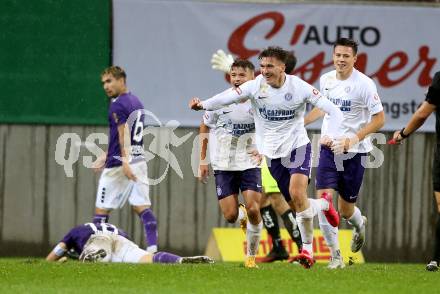 Fussball 2. Liga. SK Austria Klagenfurt gegen Young Violets Austria Wien.  Torjubel Josef Pross (Wien). Klagenfurt, am 25.9.2020.
Foto: Kuess
www.qspictures.net
---
pressefotos, pressefotografie, kuess, qs, qspictures, sport, bild, bilder, bilddatenbank