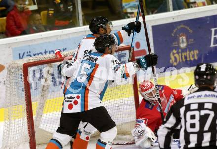EBEL. Eishockey Bundesliga. KAC gegen	EHC Linz.  Torjubel (Linz). Klagenfurt, am 25.9.2020.
Foto: Kuess
www.qspictures.net

---
pressefotos, pressefotografie, kuess, qs, qspictures, sport, bild, bilder, bilddatenbank