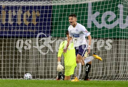 Fussball 2. Liga. SK Austria Klagenfurt gegen Young Violets Austria Wien.  Torjubel Muharem Huskovic (Wien). Klagenfurt, am 25.9.2020.
Foto: Kuess
www.qspictures.net
---
pressefotos, pressefotografie, kuess, qs, qspictures, sport, bild, bilder, bilddatenbank