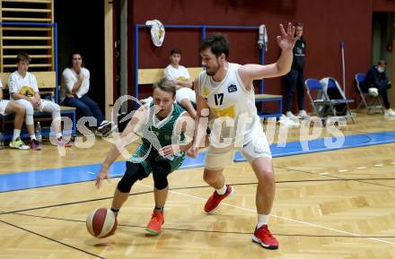 Basketball Zweite Liga 2020/2021. Grunddurchgang 1. Runde. Woerthersee Piraten gegen KOS Celovec. Christof Gspandl (Piraten), Tim Huber (KOS Celovec). Klagenfurt, am 26.9.2020.
Foto: Kuess
www.qspictures.net

---
pressefotos, pressefotografie, kuess, qs, qspictures, sport, bild, bilder, bilddatenbank