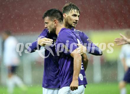 Fussball 2. Liga. SK Austria Klagenfurt gegen Young Violets Austria Wien.  Darijo Pecirep, Thorsten Mahrer (Klagenfurt). Klagenfurt, am 25.9.2020.
Foto: Kuess
www.qspictures.net
---
pressefotos, pressefotografie, kuess, qs, qspictures, sport, bild, bilder, bilddatenbank