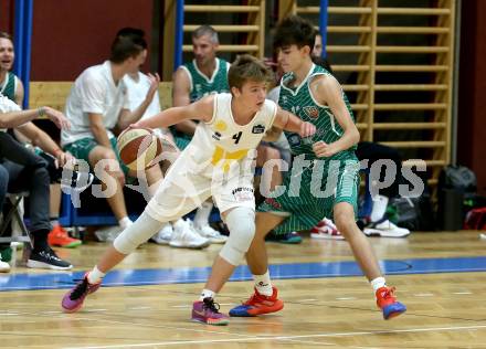 Basketball Zweite Liga 2020/2021. Grunddurchgang 1. Runde. Woerthersee Piraten gegen KOS Celovec. Emilio Rozmann (Piraten), Maximilian Kropf (KOS Celovec). Klagenfurt, am 26.9.2020.
Foto: Kuess
www.qspictures.net

---
pressefotos, pressefotografie, kuess, qs, qspictures, sport, bild, bilder, bilddatenbank