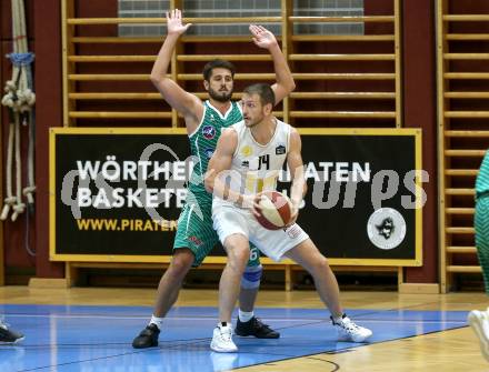 Basketball Zweite Liga 2020/2021. Grunddurchgang 1. Runde. Woerthersee Piraten gegen KOS Celovec. Maximilian Kunovjanek (Piraten), Daniel Gspandl (KOS Celovec). Klagenfurt, am 26.9.2020.
Foto: Kuess
www.qspictures.net

---
pressefotos, pressefotografie, kuess, qs, qspictures, sport, bild, bilder, bilddatenbank