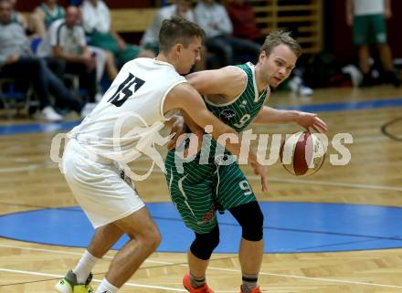 Basketball Zweite Liga 2020/2021. Grunddurchgang 1. Runde. Woerthersee Piraten gegen KOS Celovec. Jan Michel (Piraten), Tim Huber (KOS Celovec). Klagenfurt, am 26.9.2020.
Foto: Kuess
www.qspictures.net

---
pressefotos, pressefotografie, kuess, qs, qspictures, sport, bild, bilder, bilddatenbank