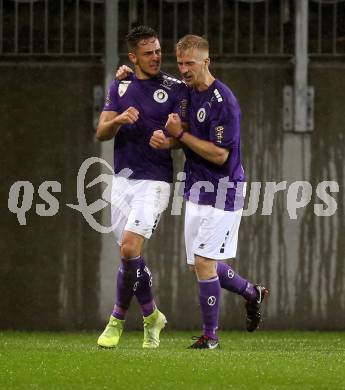 Fussball 2. Liga. SK Austria Klagenfurt gegen Young Violets Austria Wien.  Torjubel Oliver Markoutz, Christopher Cvetko (Klagenfurt). Klagenfurt, am 25.9.2020.
Foto: Kuess
www.qspictures.net
---
pressefotos, pressefotografie, kuess, qs, qspictures, sport, bild, bilder, bilddatenbank