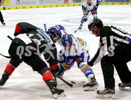 EBEL. Eishockey Bundesliga. VSV gegen HC TWK Innsbruck.  Sahir Gill,  (VSV), Felix Girard (Innsbruck). Villach, am 27.9.2020.
Foto: Kuess
www.qspictures.net
---
pressefotos, pressefotografie, kuess, qs, qspictures, sport, bild, bilder, bilddatenbank