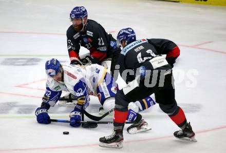 EBEL. Eishockey Bundesliga. VSV gegen HC TWK Innsbruck.  Patrick Bjorkstrand, (VSV), Colton Jay Saucerman, Samuel Michael Herr  (Innsbruck). Villach, am 27.9.2020.
Foto: Kuess
www.qspictures.net
---
pressefotos, pressefotografie, kuess, qs, qspictures, sport, bild, bilder, bilddatenbank