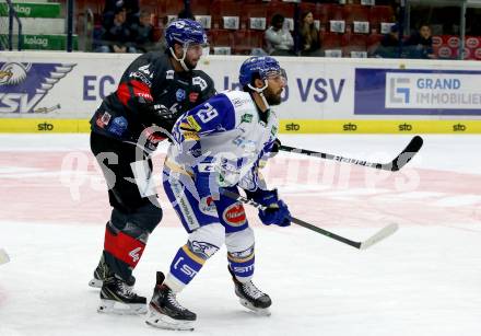 EBEL. Eishockey Bundesliga. VSV gegen HC TWK Innsbruck.  Sahir Gill,  (VSV), Samuel Michael Herr (Innsbruck). Villach, am 27.9.2020.
Foto: Kuess
www.qspictures.net
---
pressefotos, pressefotografie, kuess, qs, qspictures, sport, bild, bilder, bilddatenbank