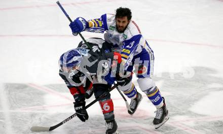 EBEL. Eishockey Bundesliga. VSV gegen HC TWK Innsbruck. Sahir Gill,   (VSV), Felix Girard (Innsbruck). Villach, am 27.9.2020.
Foto: Kuess
www.qspictures.net
---
pressefotos, pressefotografie, kuess, qs, qspictures, sport, bild, bilder, bilddatenbank