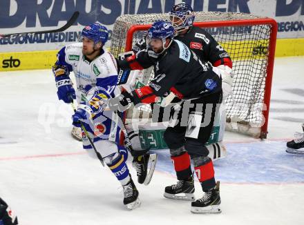EBEL. Eishockey Bundesliga. VSV gegen HC TWK Innsbruck.  Julian Kornelli,  (VSV), Adrian Saxrud Danielsen (Innsbruck). Villach, am 27.9.2020.
Foto: Kuess
www.qspictures.net
---
pressefotos, pressefotografie, kuess, qs, qspictures, sport, bild, bilder, bilddatenbank