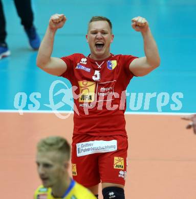 Volleyball. CEV Champions League Volley 2021 - Men First Round. SK Zadruga Aich/Dob gegen Dinamo Moscow.  Jubel Manuel Steiner (Aich/Dob). Bleiburg, am 29.9.2020.
Foto: Kuess
www.qspictures.net
---
pressefotos, pressefotografie, kuess, qs, qspictures, sport, bild, bilder, bilddatenbank