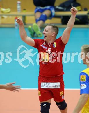 Volleyball. CEV Champions League Volley 2021 - Men First Round. SK Zadruga Aich/Dob gegen Dinamo Moscow.  Jubel Manuel Steiner (Aich/Dob). Bleiburg, am 29.9.2020.
Foto: Kuess
www.qspictures.net
---
pressefotos, pressefotografie, kuess, qs, qspictures, sport, bild, bilder, bilddatenbank
