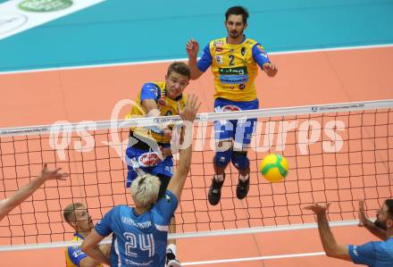 Volleyball. CEV Champions League Volley 2021 - Men First Round. SK Zadruga Aich/Dob gegen Dinamo Moscow.  Lukas Kuehl, Maximilian Landfahrer (Aich/Dob). Bleiburg, am 29.9.2020.
Foto: Kuess
www.qspictures.net
---
pressefotos, pressefotografie, kuess, qs, qspictures, sport, bild, bilder, bilddatenbank