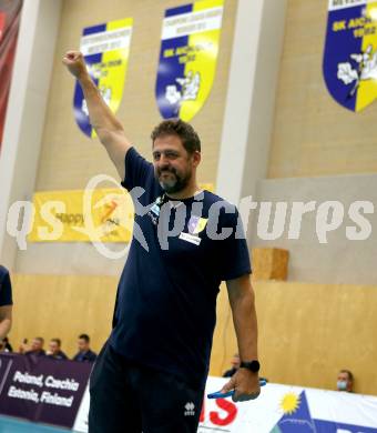 Volleyball. CEV Champions League Volley 2021 - Men First Round. SK Zadruga Aich/Dob gegen Dinamo Moscow.  Jubel Trainer Matjaz Hafner (Aich/Dob). Bleiburg, am 29.9.2020.
Foto: Kuess
www.qspictures.net
---
pressefotos, pressefotografie, kuess, qs, qspictures, sport, bild, bilder, bilddatenbank