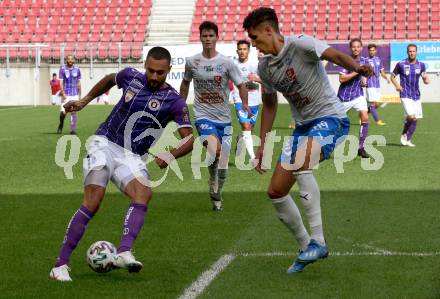 Fussball 2. Liga. SK Austria Klagenfurt gegen FAC Wien. Markus Pink, (Klagenfurt),  Tin Plavotic (Wien). Klagenfurt, am 4.10.2020.
Foto: Kuess
www.qspictures.net
---
pressefotos, pressefotografie, kuess, qs, qspictures, sport, bild, bilder, bilddatenbank