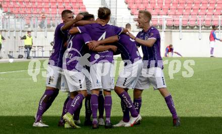 Fussball 2. Liga. SK Austria Klagenfurt gegen FAC Wien.  Torjubel Oliver Markoutz, Patrick Greil, Kosmas Gkezos, Ivan Saravanja, Christopher Cvetko (Klagenfurt). Klagenfurt, am 4.10.2020.
Foto: Kuess
www.qspictures.net
---
pressefotos, pressefotografie, kuess, qs, qspictures, sport, bild, bilder, bilddatenbank