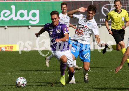 Fussball 2. Liga. SK Austria Klagenfurt gegen FAC Wien. Oliver Markoutz, (Klagenfurt), Bojan Lugonja (Wien). Klagenfurt, am 4.10.2020.
Foto: Kuess
www.qspictures.net
---
pressefotos, pressefotografie, kuess, qs, qspictures, sport, bild, bilder, bilddatenbank