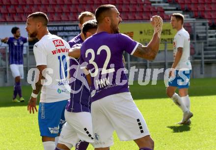 Fussball 2. Liga. SK Austria Klagenfurt gegen FAC Wien. Torjubel Markus Pink (Klagenfurt). Klagenfurt, am 4.10.2020.
Foto: Kuess
www.qspictures.net
---
pressefotos, pressefotografie, kuess, qs, qspictures, sport, bild, bilder, bilddatenbank