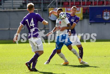 Fussball 2. Liga. SK Austria Klagenfurt gegen FAC Wien. Ivan Saravanja, (Klagenfurt), Marco Sahanek (Wien). Klagenfurt, am 4.10.2020.
Foto: Kuess
www.qspictures.net
---
pressefotos, pressefotografie, kuess, qs, qspictures, sport, bild, bilder, bilddatenbank