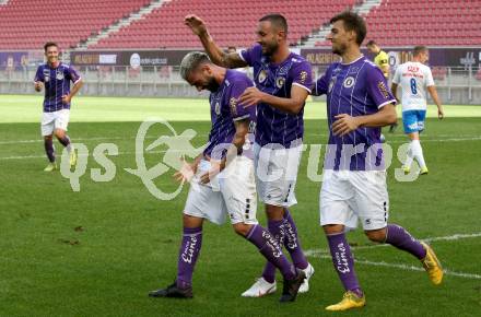 Fussball 2. Liga. SK Austria Klagenfurt gegen FAC Wien. Torjubel Kosmas Gkezos, Markus Pink, Thorsten Mahrer (Klagenfurt). Klagenfurt, am 4.10.2020.
Foto: Kuess
www.qspictures.net
---
pressefotos, pressefotografie, kuess, qs, qspictures, sport, bild, bilder, bilddatenbank