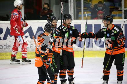 EBEL. Eishockey Bundesliga. KAC gegen	Moser Medical Graz99ers. Torjubel  (Graz). Klagenfurt, am 4.10.2020.
Foto: Kuess
www.qspictures.net

---
pressefotos, pressefotografie, kuess, qs, qspictures, sport, bild, bilder, bilddatenbank