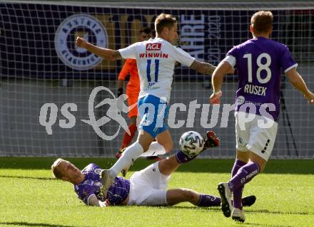 Fussball 2. Liga. SK Austria Klagenfurt gegen FAC Wien. Christopher Cvetko (Klagenfurt), Nils Zatl (Wien). Klagenfurt, am 4.10.2020.
Foto: Kuess
www.qspictures.net
---
pressefotos, pressefotografie, kuess, qs, qspictures, sport, bild, bilder, bilddatenbank