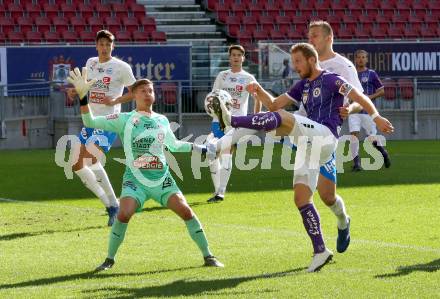 Fussball 2. Liga. SK Austria Klagenfurt gegen FAC Wien. Markus Rusek,  (Klagenfurt), Belmin Jenciragic (Wien). Klagenfurt, am 4.10.2020.
Foto: Kuess
www.qspictures.net
---
pressefotos, pressefotografie, kuess, qs, qspictures, sport, bild, bilder, bilddatenbank