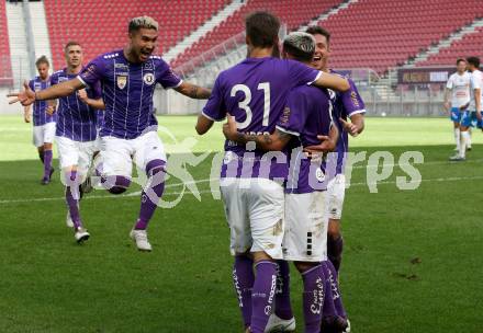 Fussball 2. Liga. SK Austria Klagenfurt gegen FAC Wien. Torjubel Kosmas Gkezos, Markus Pink, Thorsten Mahrer, Maximiliano Romero Moreira (Klagenfurt). Klagenfurt, am 4.10.2020.
Foto: Kuess
www.qspictures.net
---
pressefotos, pressefotografie, kuess, qs, qspictures, sport, bild, bilder, bilddatenbank