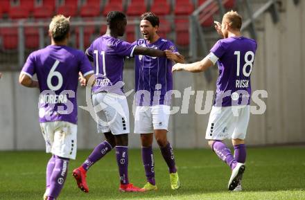 Fussball 2. Liga. SK Austria Klagenfurt gegen FAC Wien. Torjubel Mc Moordy King Huether, Julian von Haacke, Markus Rusek (Klagenfurt). Klagenfurt, am 4.10.2020.
Foto: Kuess
www.qspictures.net
---
pressefotos, pressefotografie, kuess, qs, qspictures, sport, bild, bilder, bilddatenbank