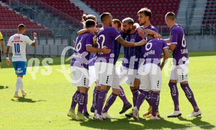 Fussball 2. Liga. SK Austria Klagenfurt gegen FAC Wien. Torjubel Markus Pink, Maximiliano Romero Moreira (Klagenfurt). Klagenfurt, am 4.10.2020.
Foto: Kuess
www.qspictures.net
---
pressefotos, pressefotografie, kuess, qs, qspictures, sport, bild, bilder, bilddatenbank