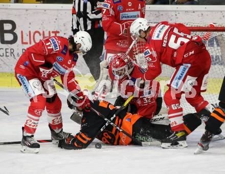 EBEL. Eishockey Bundesliga. KAC gegen	Moser Medical Graz99ers. Manuel Ganahl, Sebastian Dahm, Michael Kernberger, (KAC), Samuel Hunter Fejes  (Graz). Klagenfurt, am 4.10.2020.
Foto: Kuess
www.qspictures.net

---
pressefotos, pressefotografie, kuess, qs, qspictures, sport, bild, bilder, bilddatenbank